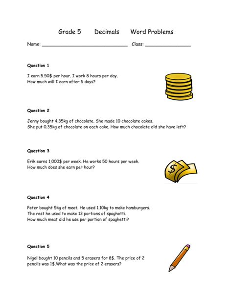 dividing decimals word problems worksheet 5th grade